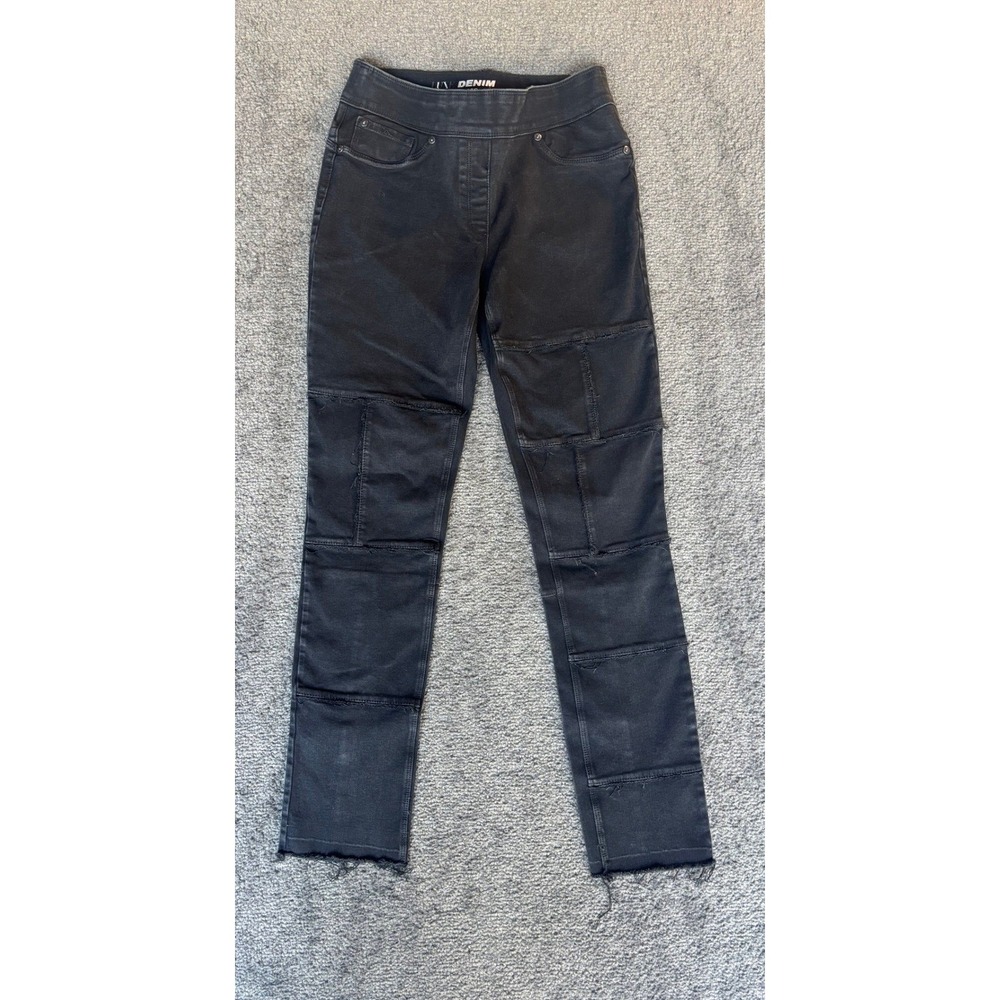 Nygard Luxe Denim Skinny Ankle Jeans Black Patchwork Distressed Raw‎ Hem Size S